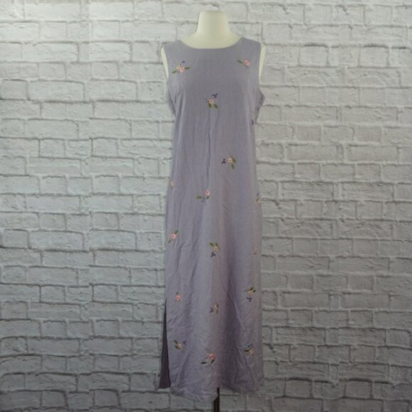 Vintage 90s Floral Embroidered Silk Slip Dress Medium - Picture 1 of 10